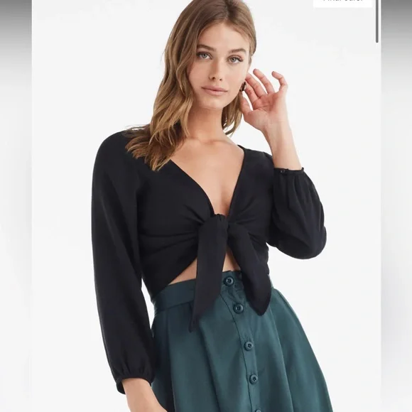 Vetta Capsule Gathered Sleeve Wrap Top Black - Picture 9 of 9